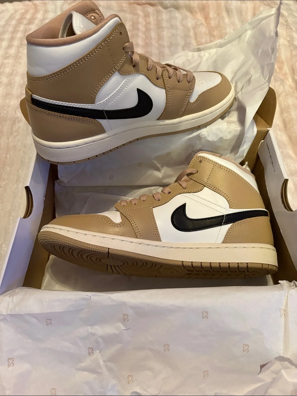 Nike High-Top Sneakers in White, Tan & Black